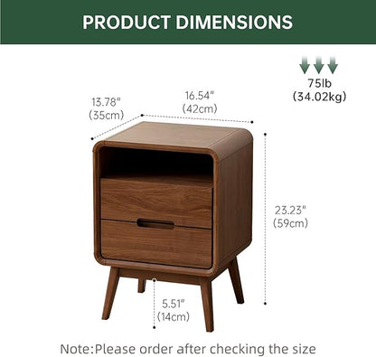 Vadisun Walnut Nightstand Set of 2, Solid Wood Nightstand with Drawers & Open Storage Shelf, Mid Century Modern Nightstands, Wood End Table for Bedroom, (Dark Black Walnut, 23.23" H)
