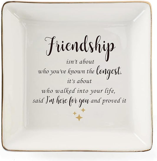 HOME SMILE Friendship Ring Dish　Decorative Tray-Friendship is not about who you've known the longest-Birthday Day Gifts for Betie,BFF-Sentimental Inspirational Gift for Cheer Up Women,Her