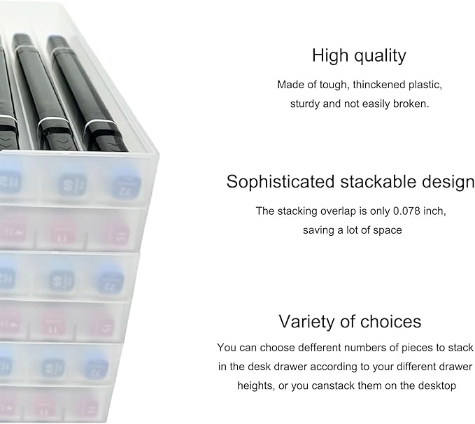 Desk Drawer Organizer, Pen Holder Tray Pen Storage with Fountain Pen, Pencil, Marker, Crayon, Chalk, Nail Art Tools for Office, Craft Room - 2pack