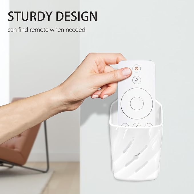 Remote Control Wall Mount 2Pcs Stylish Remote Organizer ABS Plastic Storage Box for TV AC Fan Remotes, No-Drill Adhesive or Screw Installation for Bedroom Headboard Office (White)