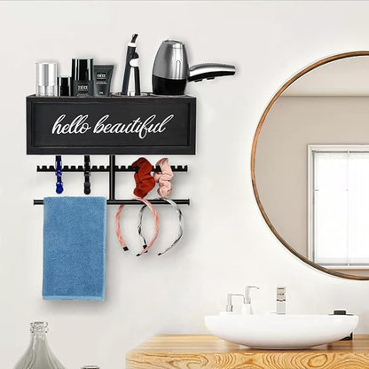 Ronjnndc Rustic Hair Dryer Holder Wall Mounted,Hair Styling Tools & Accessories Organizer,Bathroom Supplies & hot Tools vanities Organizer Caddy,for Storage Flat Iron,Blow Dryer,Curling Iron,Towel
