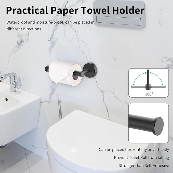Newfun 10Pcs Matte Black Bathroom Hardware Set - Includes 24&18inch Towel Bar, Robe Hook, Toilet Paper Holder, 2 Pack 5 Piece Bathroom Accessories Set Stainless Steel Wall Mounted