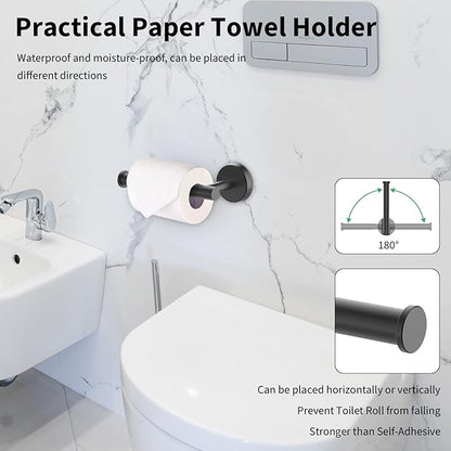 Newfun 10Pcs Matte Black Bathroom Hardware Set - Includes 24&18inch Towel Bar, Robe Hook, Toilet Paper Holder, 2 Pack 5 Piece Bathroom Accessories Set Stainless Steel Wall Mounted