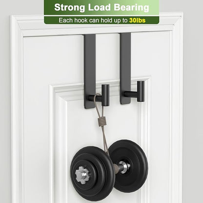 VINHOLD Heavy Duty Stainless Steel Over-Door Hook for Coats, Totes, Towels – Easy Install Door Hooks with Non-Slip Pads for Bedroom Bathroom Entryway Office (Black, 2 Pack, Fits 1-3/4" Thick Door)