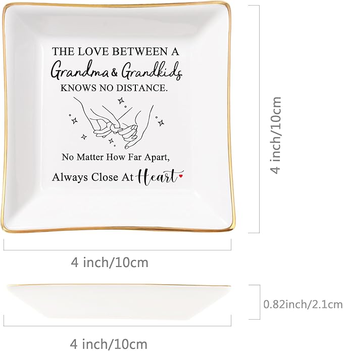 Spegiffu Grandma Gifts from Grandkids, Gifts for Grandma Jewelry Tray Dish - The Love Between A Grandma & Grandkids Knows No Distance, Grandmother Birthday Christmas for Grandma