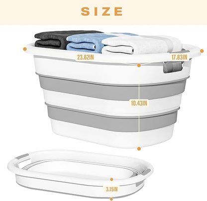 43L(11.5Gallon) Collapsible Laundry Baskets Plastic, Pop Up Laundry hamper/Storage Container, Foldable Laundry Basket with Large Capacity,Sturdy,Space Saver (Grey, 2 Packs)