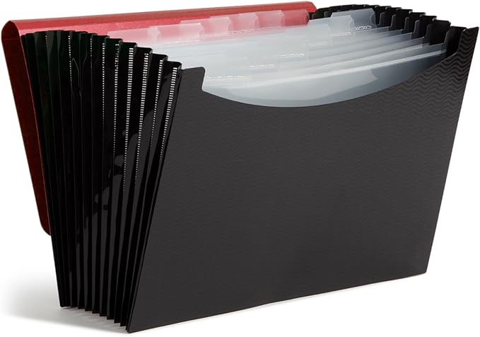 Smead Poly Frequency Expanding File Folders, Flap and Cord Closure, Letter Size, Wave Pattern, 13 Pocket, Red/Black (70866)