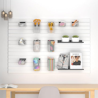 12 Packs Slatwall Accessories,Includes 6 Packs of Slatwall Boxes and 6 Packs of Slatwall Cups,Slatwall Containers Storage Organizer for Craft Garage Tool Storage Room Panel (Transparent)