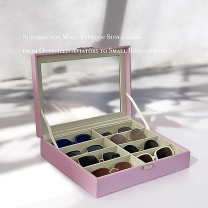 UnionPlus 8-Slots Sunglasses Case Organizer, Eyeglass Glasses Display Holder Collector, Multiple Sunglasses Storage Case, Violet Tulle