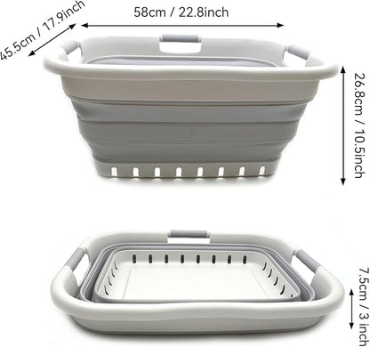 SAMMART 41L (10.8 gallon) Set of 2 Collapsible 3 Handled Plastic Laundry Basket-Foldable Pop Up Storage Container/Organizer-Space Saving Hamper/Basket (2, Grey/Grey)