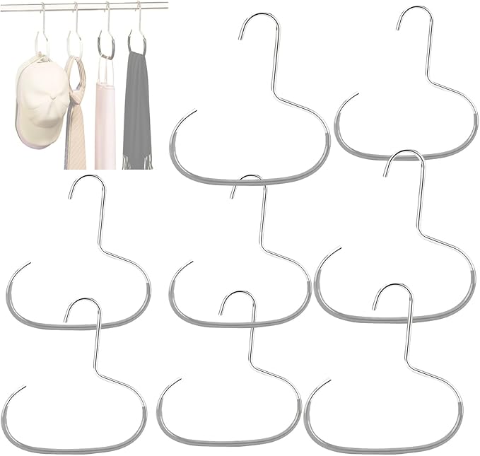 Durable Steel Hangers Maximize Closet Space with Versatile Storage, Hat Organizer Durable Stainless Steel, Durable Steels Hangers for Caps, Ties, Scarves, Clothes (Gray,8pcs)