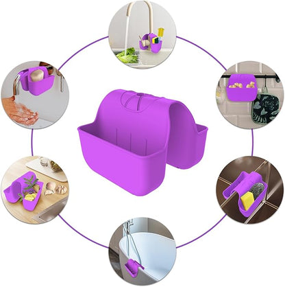 OKeanu Sponge Holder for Kitchen Sink, Silicone Sink Saddle Caddy Organizer Rack, Sponges Holder Over Faucet, Hanging Kitchen Organizer Accessories Rack Basket - Purple