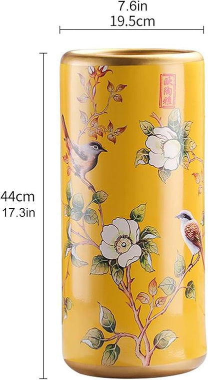 Umbrella Stand Painted Porcelain Handmade Living Room Floor-Standing Cane,Vintage Ceramics Decorative Flower Vases for Home Office Entrance(Black)