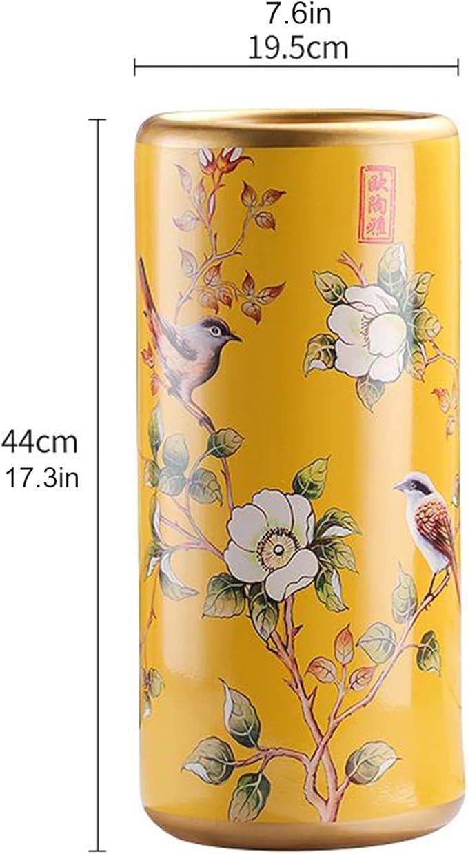 Umbrella Stand Painted Porcelain Handmade Living Room Floor-Standing Cane,Vintage Ceramics Decorative Flower Vases for Home Office Entrance(Light Green)