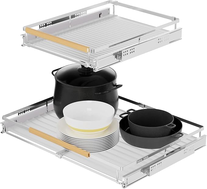 SANNO Pull Out Cabinet Organizer, Expandable Slide Out Organizer shelf for Kitchen Cabinets Organizer, Sliding Pantry Shelves - Roll Out Shelf Storage for Pots, Pans