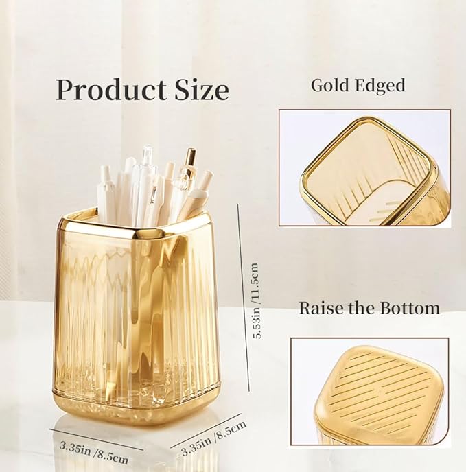 Acrylic Pen Holder, Cute Clear Green Desk Organizer for Pencils, Makeup Brushes Toothbrushes Storage Cup with Striped Design for Vanity Bathroom