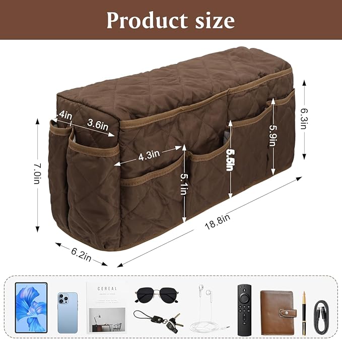 HADEEONG Remote Control Holder, Non Slip Bedside Armchair Caddy, Recliner Arm Caddy Armrest Organizer with 14 Pockets for Cell Phone TV Remote Control Magazines