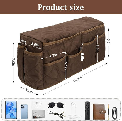 HADEEONG Remote Control Holder, Non Slip Bedside Armchair Caddy, Recliner Arm Caddy Armrest Organizer with 14 Pockets for Cell Phone TV Remote Control Magazines