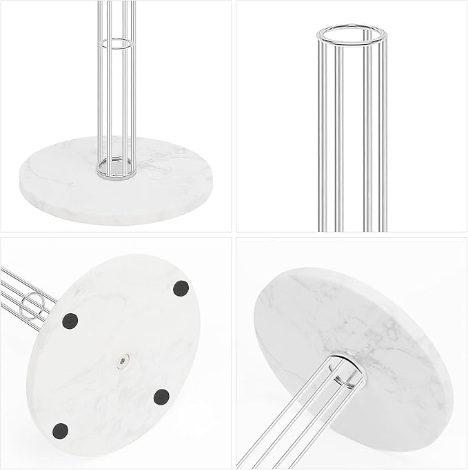 NearMoon Paper Towel Holder Countertop, Sturdy Metal Paper Towel Stand Dispenser with Marble Base, Standard or Jumbo-Sized for Kitchen Counter, Farmhouse, Living Room, Chrome Finish
