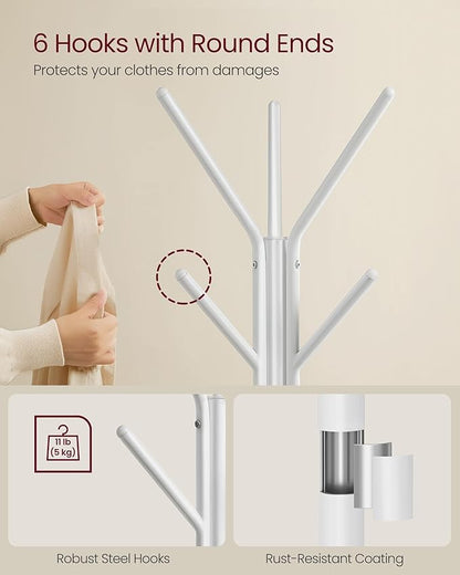 VASAGLE Coat Rack Freestanding, Coat Hanger Stand, Hall Tree with 2 Shelves, for Clothes, Hat, Bag, Industrial Style, Natural Beige and Pearl White URCR016N01