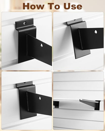 MUZIK 36pcs 12 Inch Slatwall Shelf, Heavy Duty Slat Wall Shelf Brackets with Lip Floating Slatwall Accessories for Garage Slat Panels Shelving Display (Black)
