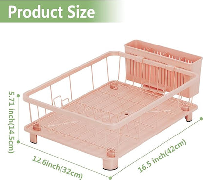 Hiviweer Pink Dish Drying Rack - Space-Saving Dish Rack,Dish Racks for Kitchen Counter with Drainboard, Birthday Christmas Day Mothers Day Thanksgiving Gifts for Mom Grandma Wife Kitchen Enthusiasts
