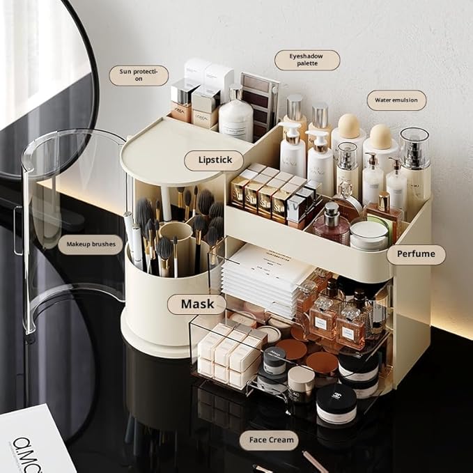 Cozinessy Makeup Organizer with Drawers,Make up Organizer for Vanity，Large Bathroom Countertop Cosmetic Organizer with Brushes Holder,Ideal makeup holder for Skincare,Lipstick and other items