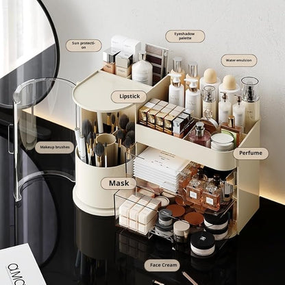 Cozinessy Makeup Organizer with Drawers,Make up Organizer for Vanity，Large Bathroom Countertop Cosmetic Organizer with Brushes Holder,Ideal makeup holder for Skincare,Lipstick and other items