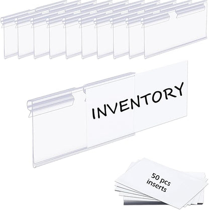 50PCS Basket Bin Labels Clip On,Clear Plastic Wire Shelf Price Tags,Labels for Storage Bins,Merchandise Sign Display Holder,50PCS Paper Inserts Included(Size:2.76x1.57inch/7x4cm)