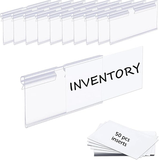 50PCS Basket Bin Labels Clip On,Clear Plastic Wire Shelf Price Tags,Labels for Storage Bins,Merchandise Sign Display Holder,50PCS Paper Inserts Included(Size:2.76x1.57inch/7x4cm)