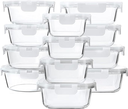 24-Piece Glass Food Storage Containers with Upgraded Snap Locking Lids,Glass Meal Prep Containers Set - Airtight Lunch Containers, Microwave, Oven, Freezer and Dishwasher,White