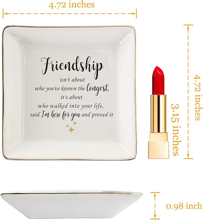 HOME SMILE Friendship Ring Dish　Decorative Tray-Friendship is not about who you've known the longest-Birthday Day Gifts for Betie,BFF-Sentimental Inspirational Gift for Cheer Up Women,Her