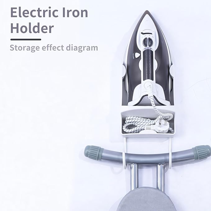 Ironing Board Hanger Wall Mount, Electric Iron and Iron Board Holder for Household Bathroom, Laundry Room(White)