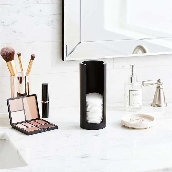 EVIDECO French Home Goods Minimalist Black Cotton Pad Holder - Bathroom Vanity Organizer for Makeup Rounds - Japandi Collection