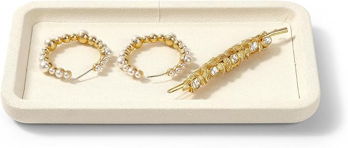 Woodten Microfiber Jewelry Display Flat Tray for Rings Earrings Necklace Bracelet, Jewelry Photograph Display Catchall Organizer Tray Dish(S,Beige)