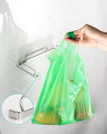 YQh Garbage Bag Holder Stainless Steel for Kitchen Cabinet Doors and Walls, Under Sink Plastic Bag Hooks, Kitchen Trash Can, Grocery Bag Holder, Front Opening Design, Easy to Pick and Place