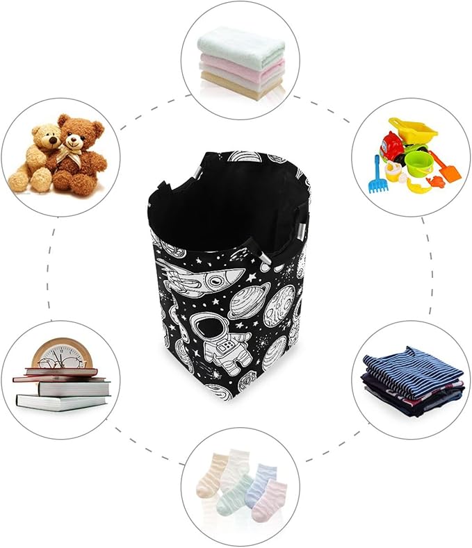 Laundry Hamper Basket Planet Astronaut Black Storage Basket Collapsible Laundry Bag with Handle Decorative Organizer Bins Basket for Laundry Room Bedroom Clothes College
