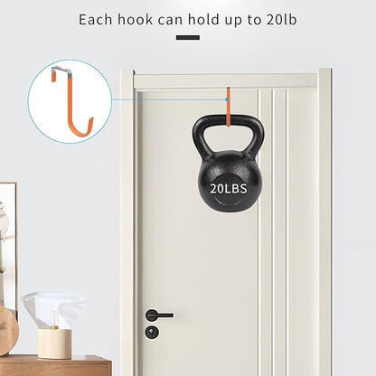 FYY Over The Door Hooks, 4 Pack Door Hangers Hooks with Rubber Prevent Scratches Heavy Duty Organizer Hooks for Living Room, Bathroom, Bedroom, Kitchen Hanging Clothes Towels Hats Coats Bags Orange