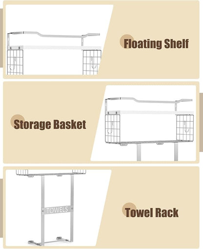 Towel Racks for Bathroom Wall Mounted - Bath Wall Towel Holder Set Above Toilet Storage, Rolled Towel Shelf Organizer for Small Bathroom, Wood Vertical Towel Rack for Bathroom Wall Decor Silver