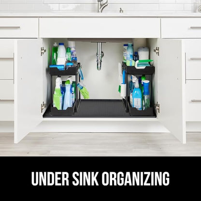 GORILLA GRIP Waterproof Silicone Under Sink Mat with Raised Lip for Kitchen and Bathroom, 46 x 22 in, Cabinet Shelf Liner Stay in Place Mats Dishwasher Safe Drawer Liner, Organizer Tray, Black