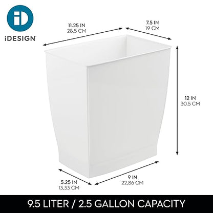 iDesign Small Plastic Bathroom Trash Can, Slim Rectangle Garbage Bin for Bedroom, Office, Dorm, 2-Pack, White