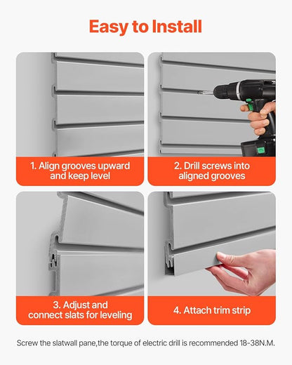 VEVOR Slat Wall Paneling, 4 x 4 ft, PVC Garage Slatwall with Modular Design, Grey Slat Wall Easy-to-Install Adjustable Slatwall Panel with Coupling Structure & DIY Cutting, Fits for Storage & Display