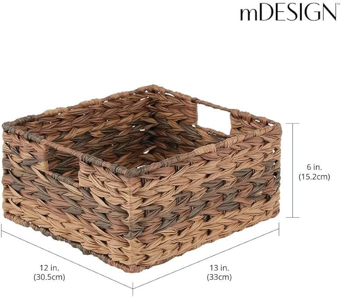 mDesign Woven Farmhouse Kitchen Pantry Food Storage Organizer Basket Bin Box - Container Organization for Cabinets, Cupboards, Shelves, Countertops - Store Potatoes, Onions, Fruit, 3 Pack, Brown Ombre