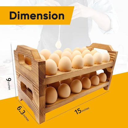 Wooden Egg Holder Countertop, Stackable Egg Storage Trays for 36 Fresh Chicken Deviled Egg Organizer Rustic Kitchen Decoration, Egg Container Rack, set of 2 pieces