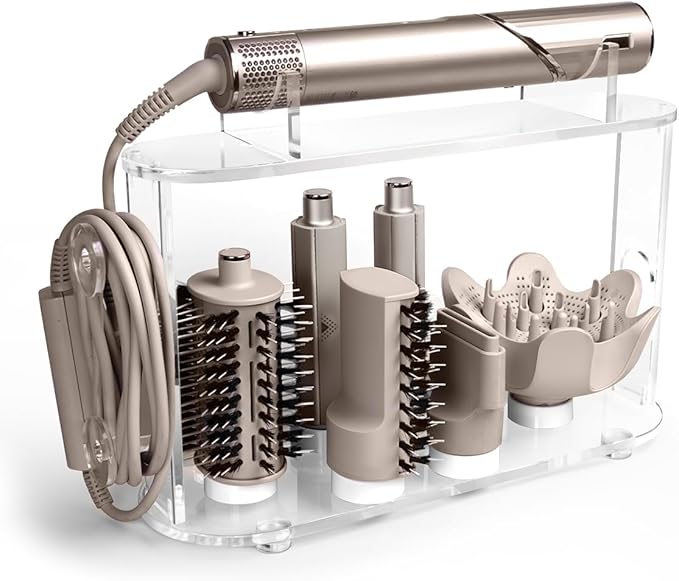 Affogato Storage Holder Universal Compatible with Dyson Airwrap, Shark FlexStyle FlexFusion Organizer Stand, Acrylic Countertop Display Rack for Hair Stylers Attachments
