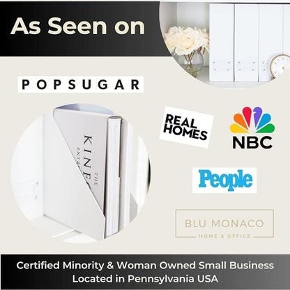 BLU MONACO Set of 6 Foldable White Magazine File Holders | Vertical Desk File Organizer Boxes With Leather Label Holders | Stylish Cardboard Magazine Storage for Shelves, Workspace and Home Office