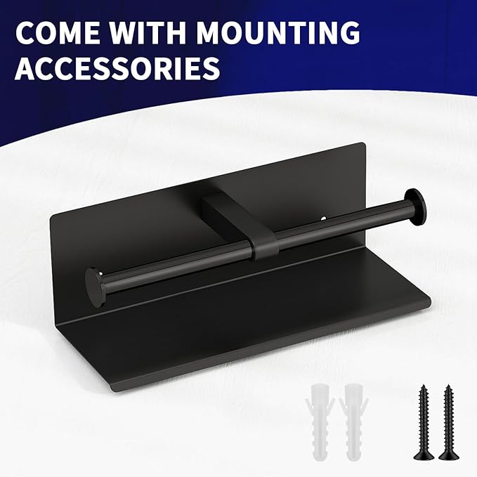 YUMORE Toilet Paper Holder, 304 Stainless Steel Bathroom Double Roll Tissue Holder with Shelf, Wall Mounted Washroom Dual TP Dispenser Storage（Black）