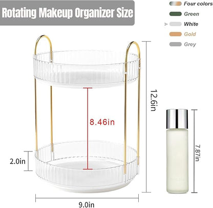 Weidace 360 Rotating Makeup Organizer for Vanity, Bathroom Countertop Spinning Perfume Organizer, High-Capacity Cosmetic and Skincare Dresser Make Up Holder Rack (2 Tiers, White)