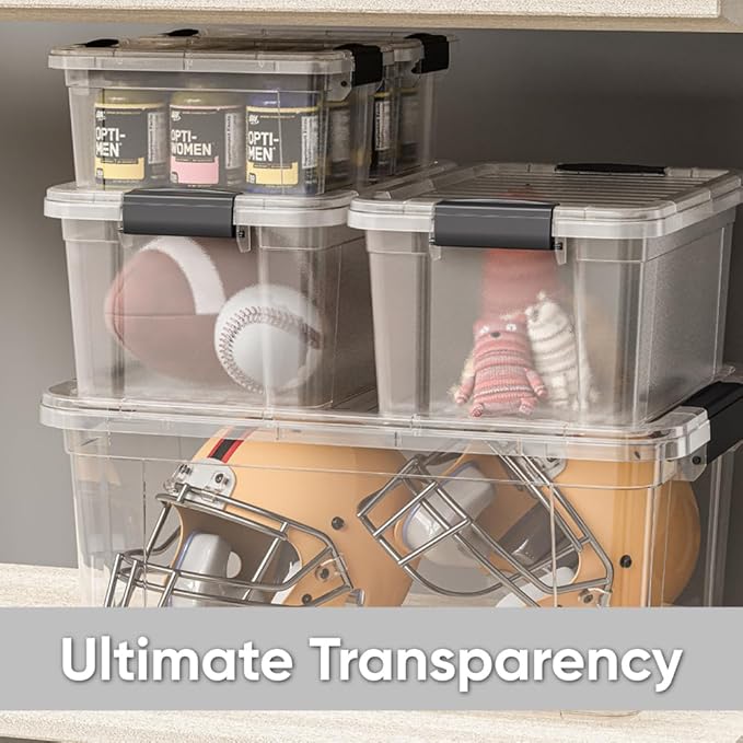 Superio Storage Bins with Lids- 6 Pack, 2.5 Qt Clear Boxes for Organizing, Stackable Plastic Containers- BPA Free, Non-Toxic, Odor Free, Organizer for Home, Office, Dorm