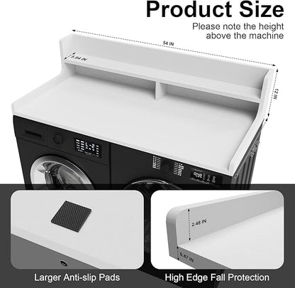 Washer Dryer Countertop, 54" x 27.55" 2-Tier Washer Dryer Topper with Edge, for Laundry Room Organization Whisper White